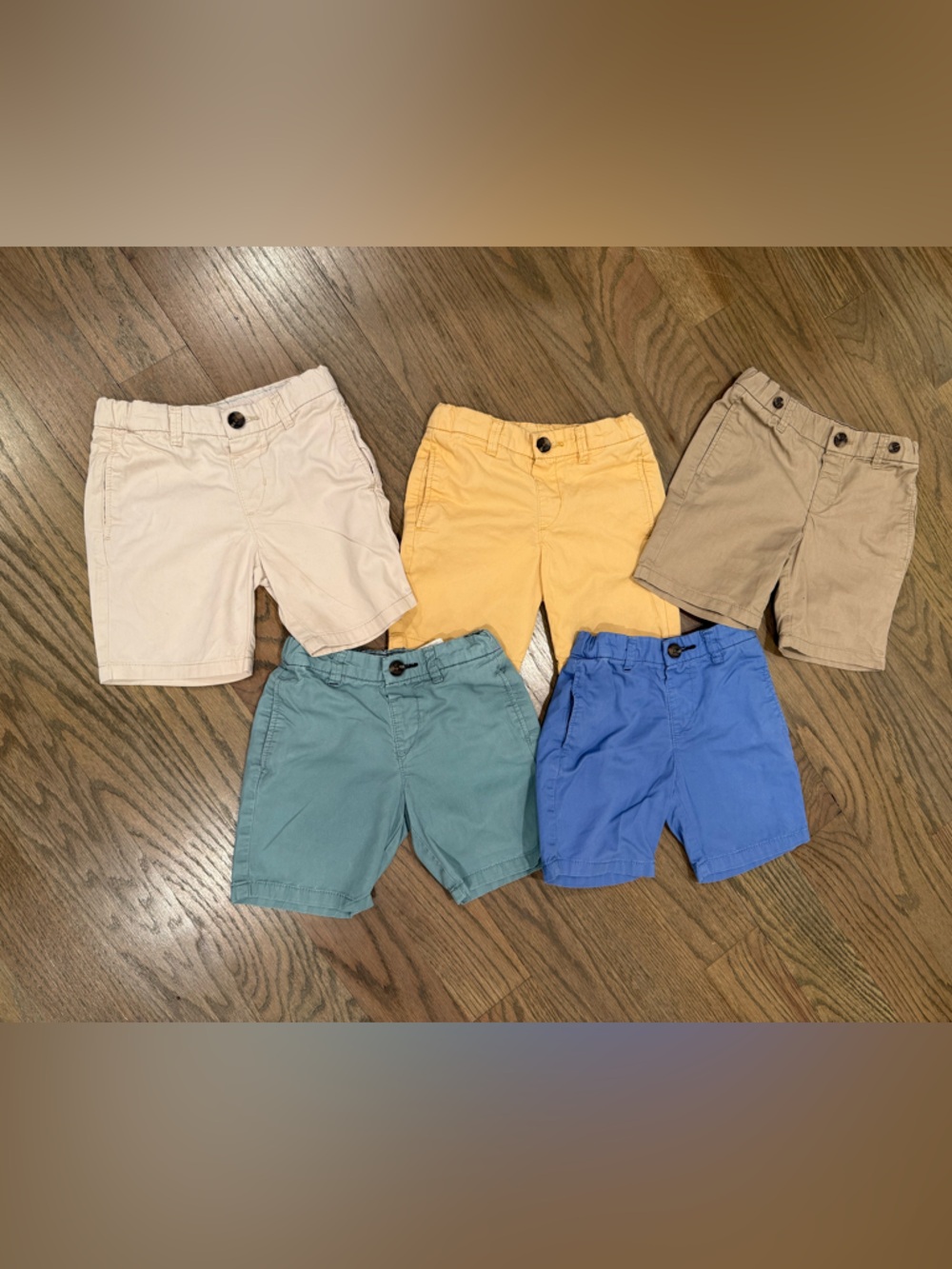 H&M Boys Five-Pack Cotton Shorts - Cream, Yellow, Tan, Teal, Blue